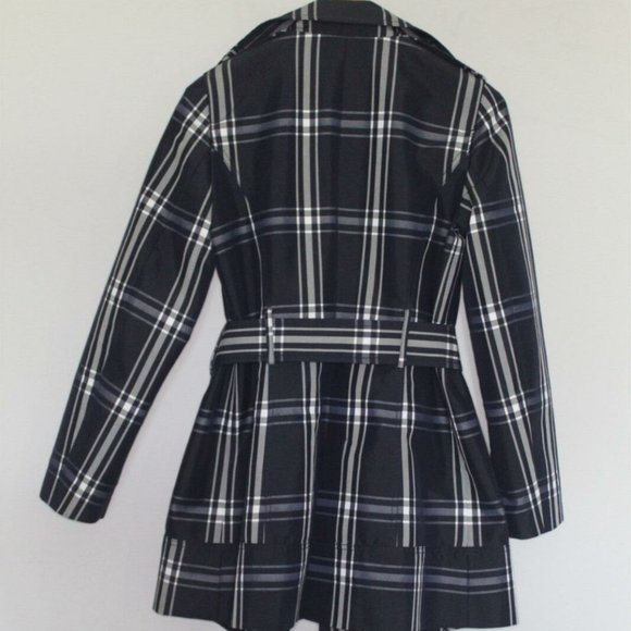 Zara Basic Plaid Trench Jacket Coat Navy H10451 - Picture 4 of 13